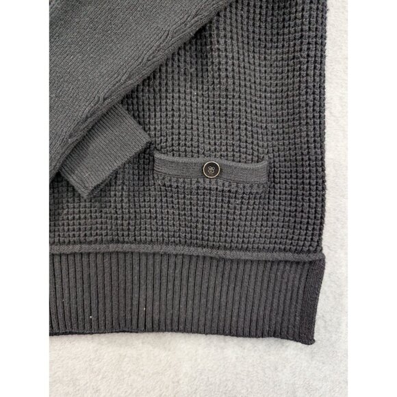 Banana Republic Black Waffle Knit Hoodie Sweater M Cotton Nylon & Rabbit Hair - Picture 2 of 8